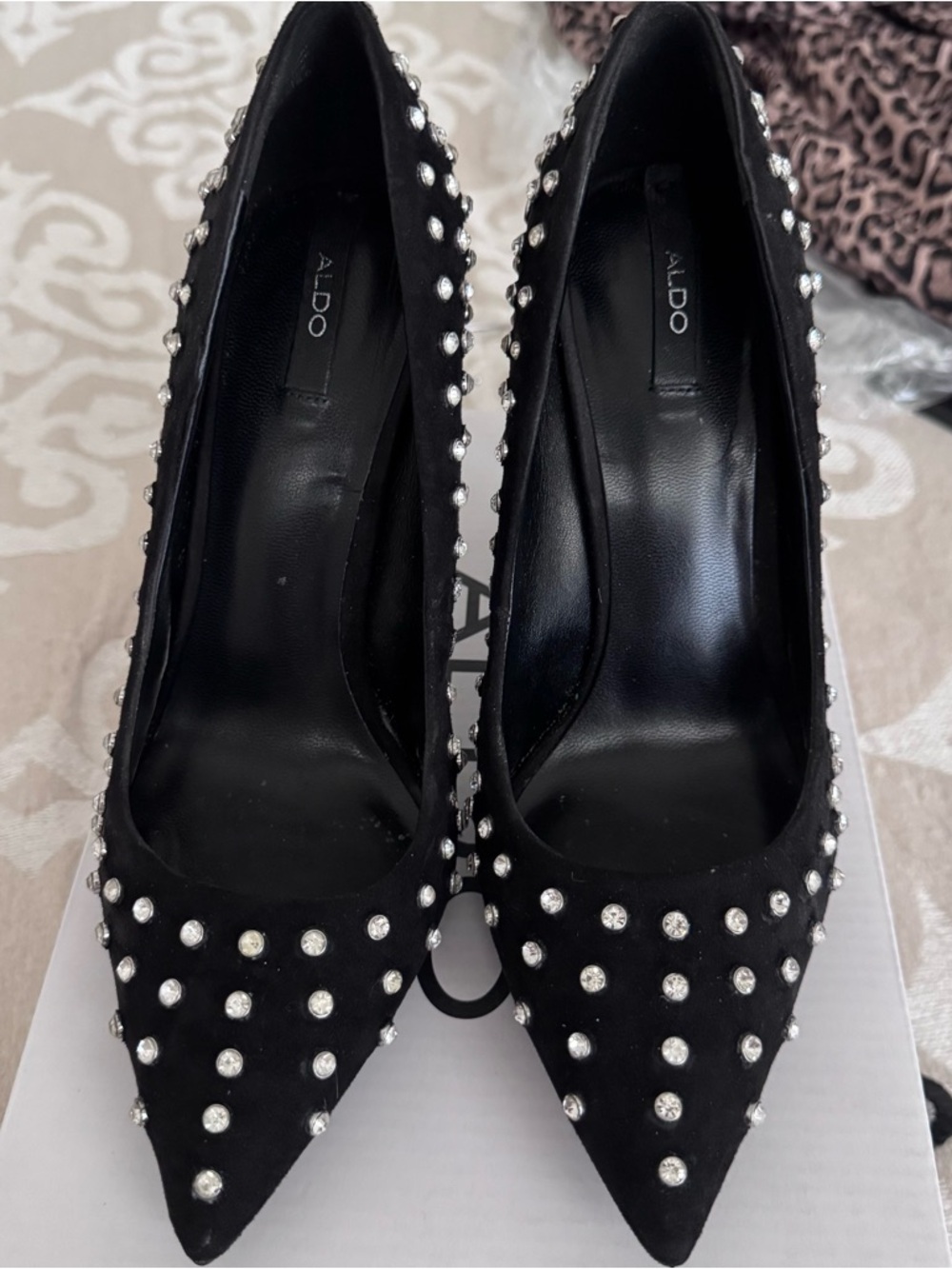 ALDO Black Crystal-Embellished Pointed Toe Pumps